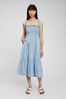 Blue 100% Organic Cotton Smocked Midi Tank Dress with Washwell