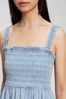 Blue 100% Organic Cotton Smocked Midi Tank Dress with Washwell
