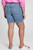 Medium Blue 9" Mid Rise Distressed Denim Bermuda Shorts