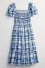 Blue Smocked Tiered Dress