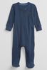 Blue Ribbed Knit Long Sleeve Zip Baby Sleepsuit (Newborn - 9mths)