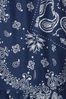 Blue Linen-Cotton Bandana Print Tiered Dress