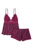 Victoria's Secret Burgundy Purple Satin Lace Short Cami Set