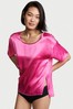 Victoria's Secret Fluorescent Pink Silk Short Sleeve Oversized Pyjama Top