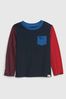 Black, Blue and Red Pocket Long Sleeve Crew Neck T-Shirt