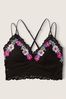 Victoria's Secret PINK Pure Black With Embroidery Lace Strappy Back Longline Bralette