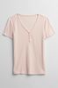 Pink Ribbed Henley T-Shirt