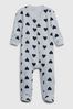 Grey Print Long Sleeve Zip Baby Sleepsuit