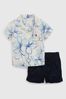 White/Blue Floral Shirt & Shorts Set - Baby