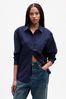 Navy Blue Organic Cotton Oversized Long Sleeve Shirt