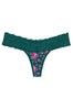 Victoria's Secret Black Ivy Green Moody Roses Posey Lace Waist Thong Knickers