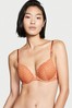 Victoria's Secret Bronzed Beauty Orange Lace Push Up T-Shirt Bra