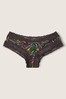 Victoria's Secret PINK Charcoal Grey Christmas Lights Cotton Lace Trim Cheeky Knicker