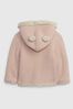 Pink Sherpa Lined Button Up Bear Hoodie