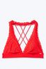 Victoria's Secret PINK Neon Candy Coral Red Lace Strappy Back Halterneck Bralette