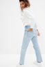 Light Wash Blue High Waisted Ripped Straight Jeans