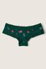 Victoria's Secret PINK Dark Garden Green Christmas Print Cotton Lace Trim Cheeky Knickers