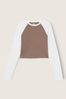 Victoria's Secret PINK Iced Coffee Brown and White Long Sleeve Crop T-Shirt
