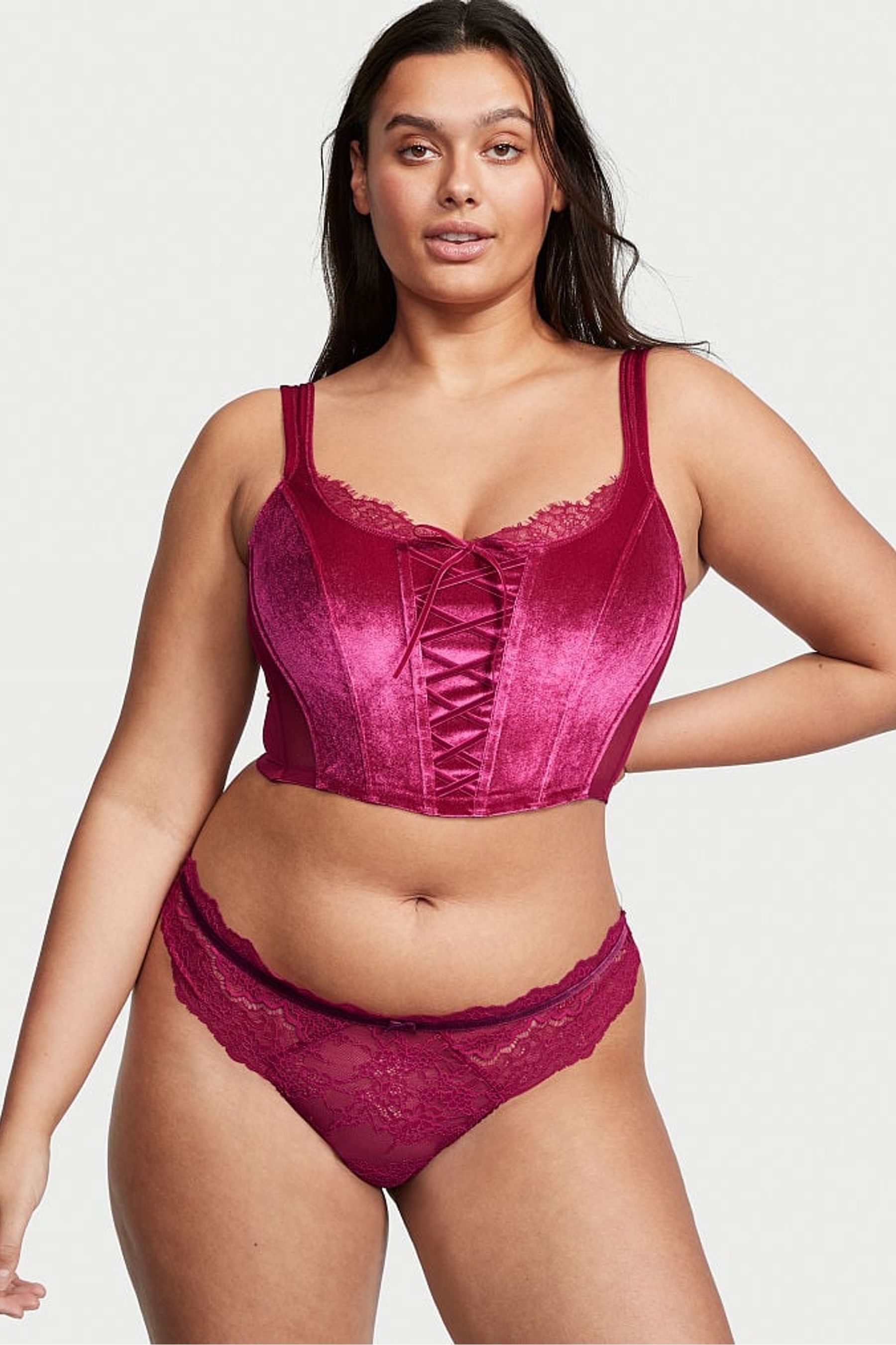 Buy Victoria's Secret Unlined LaceUp Velvet Corset Top from the