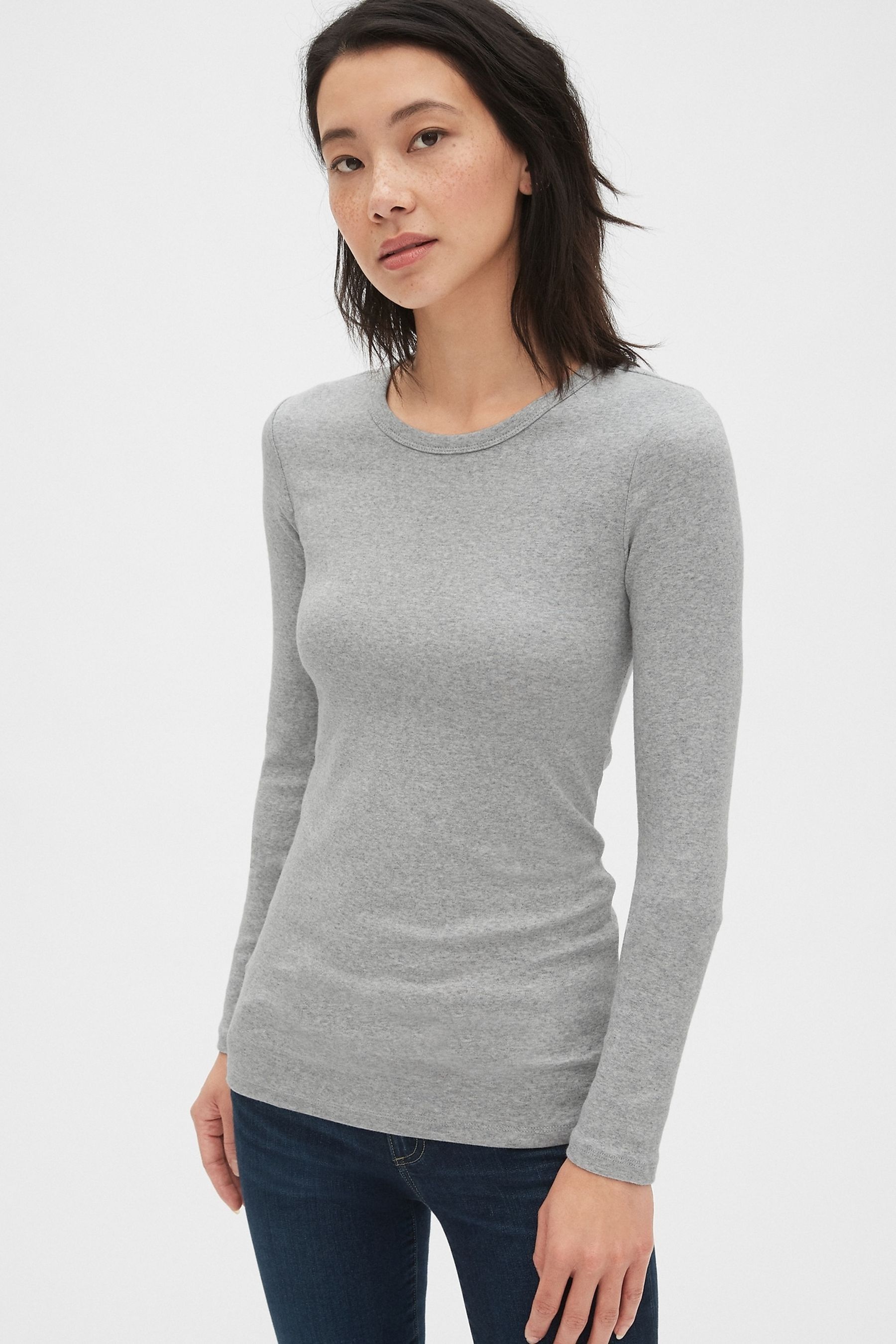 Buy Grey Modern Long Sleeve Crew Neck T-Shirt from the Gap online shop