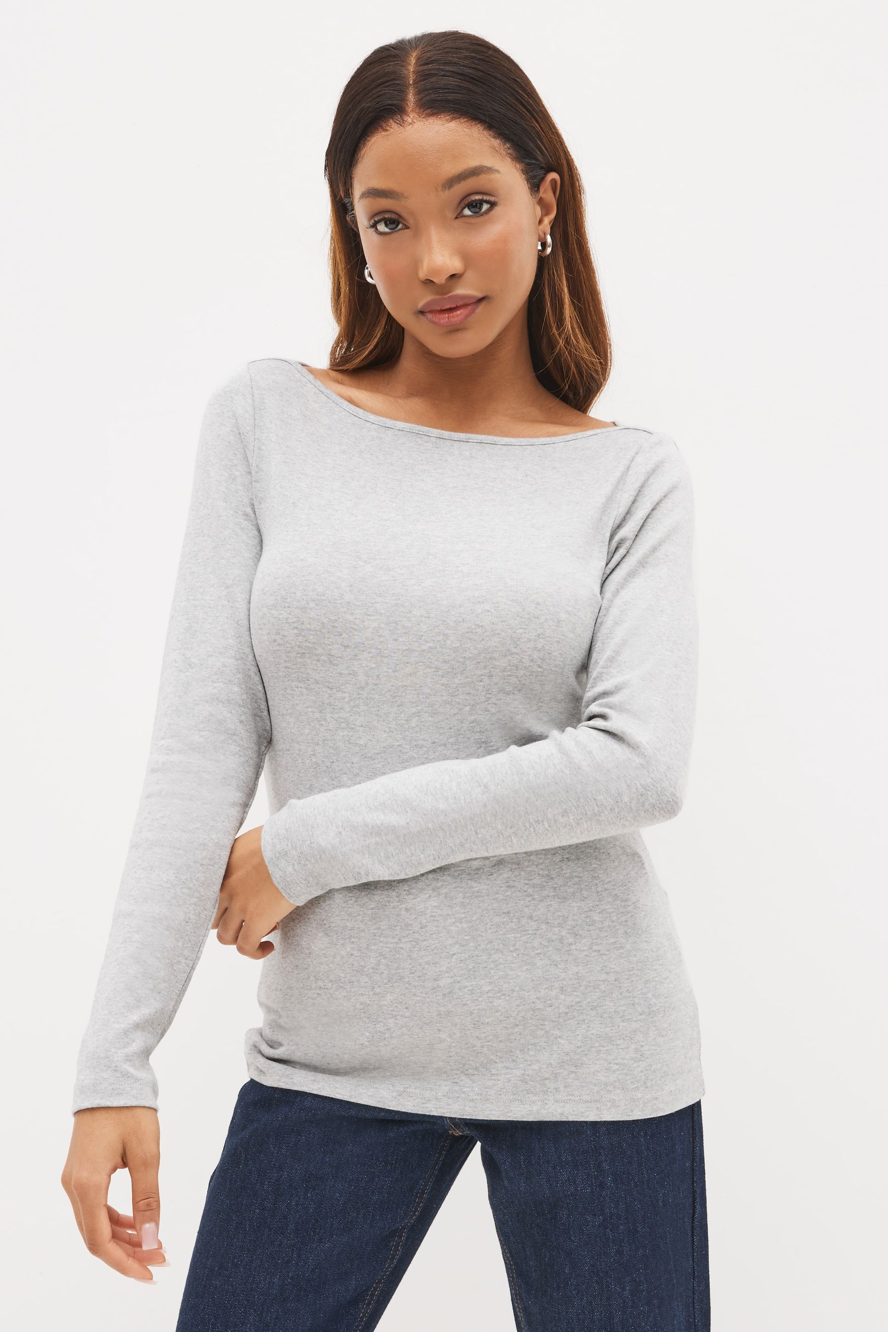 Buy Light Grey Long Sleeve Boat Neck T-Shirt from the Gap online shop