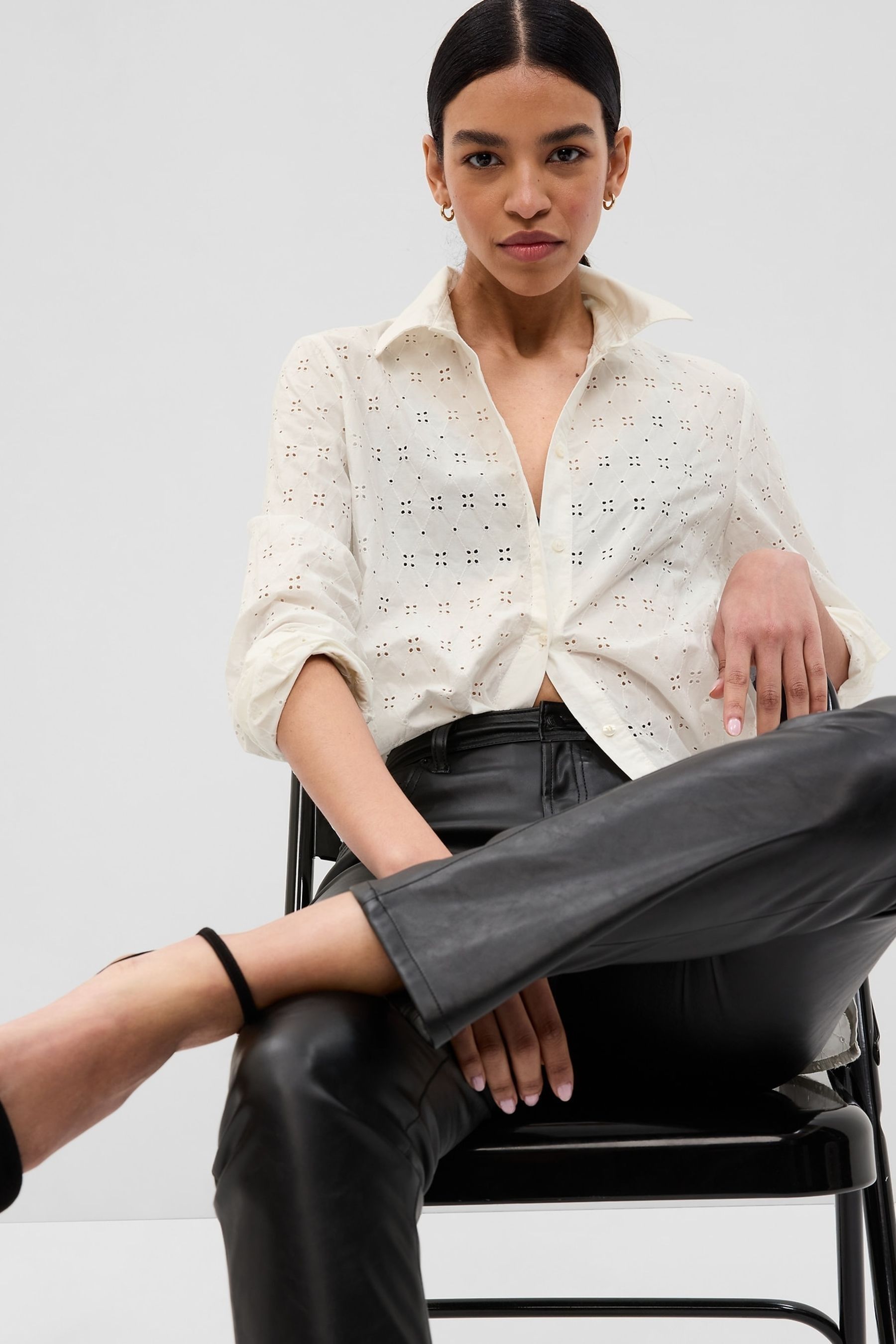 Buy Gap Broderie Long Sleeve Boyfriend Shirt from the Gap online shop