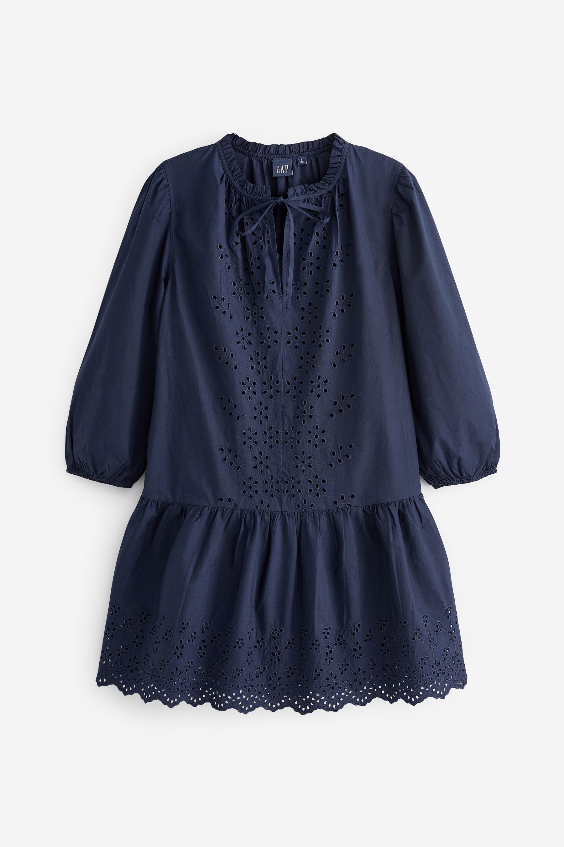 Buy Gap Broderie Round Neck Long Puff Sleeve Mini Dress from the Gap ...
