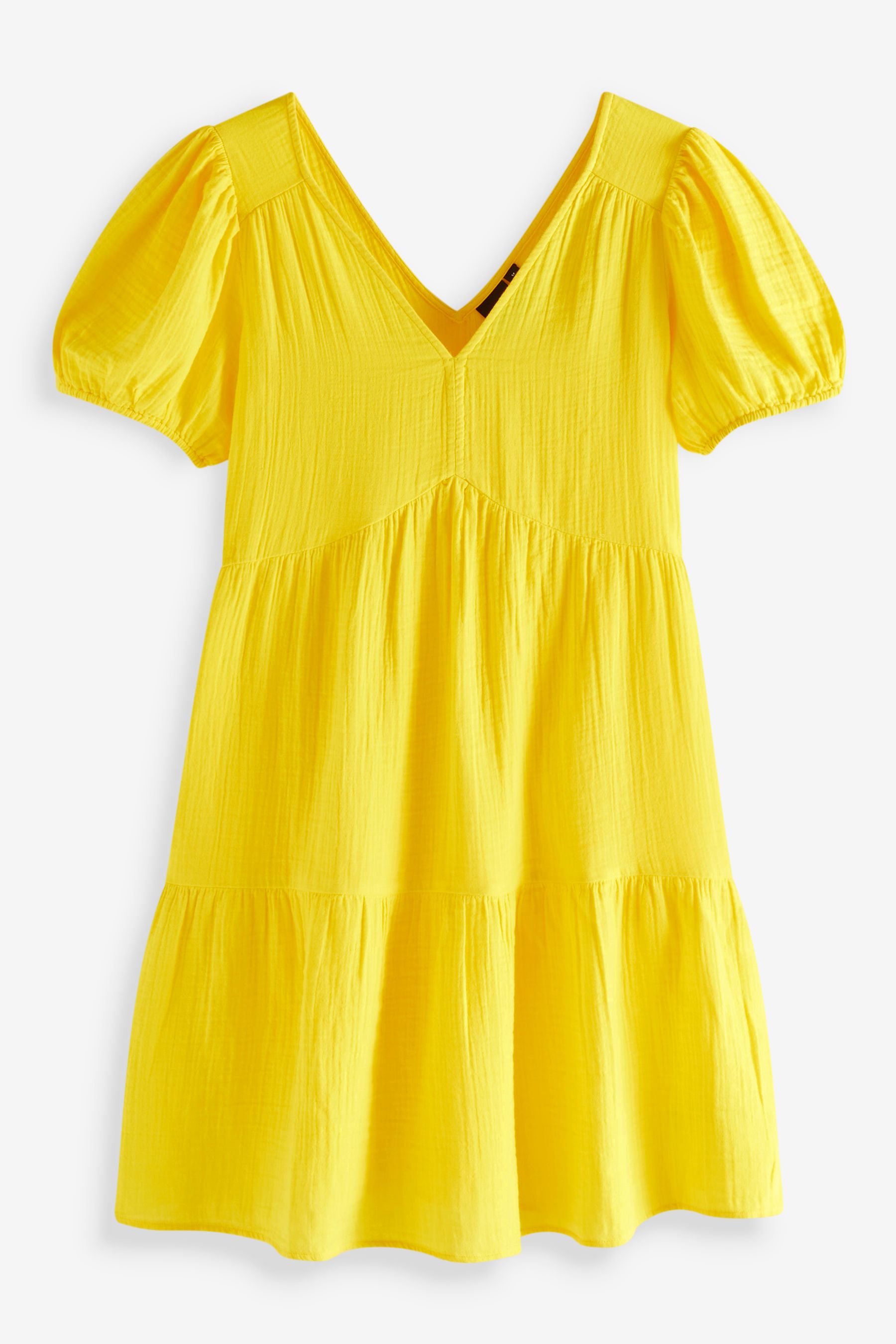 Puff sleeve tiered embroidered mini swing dress for women