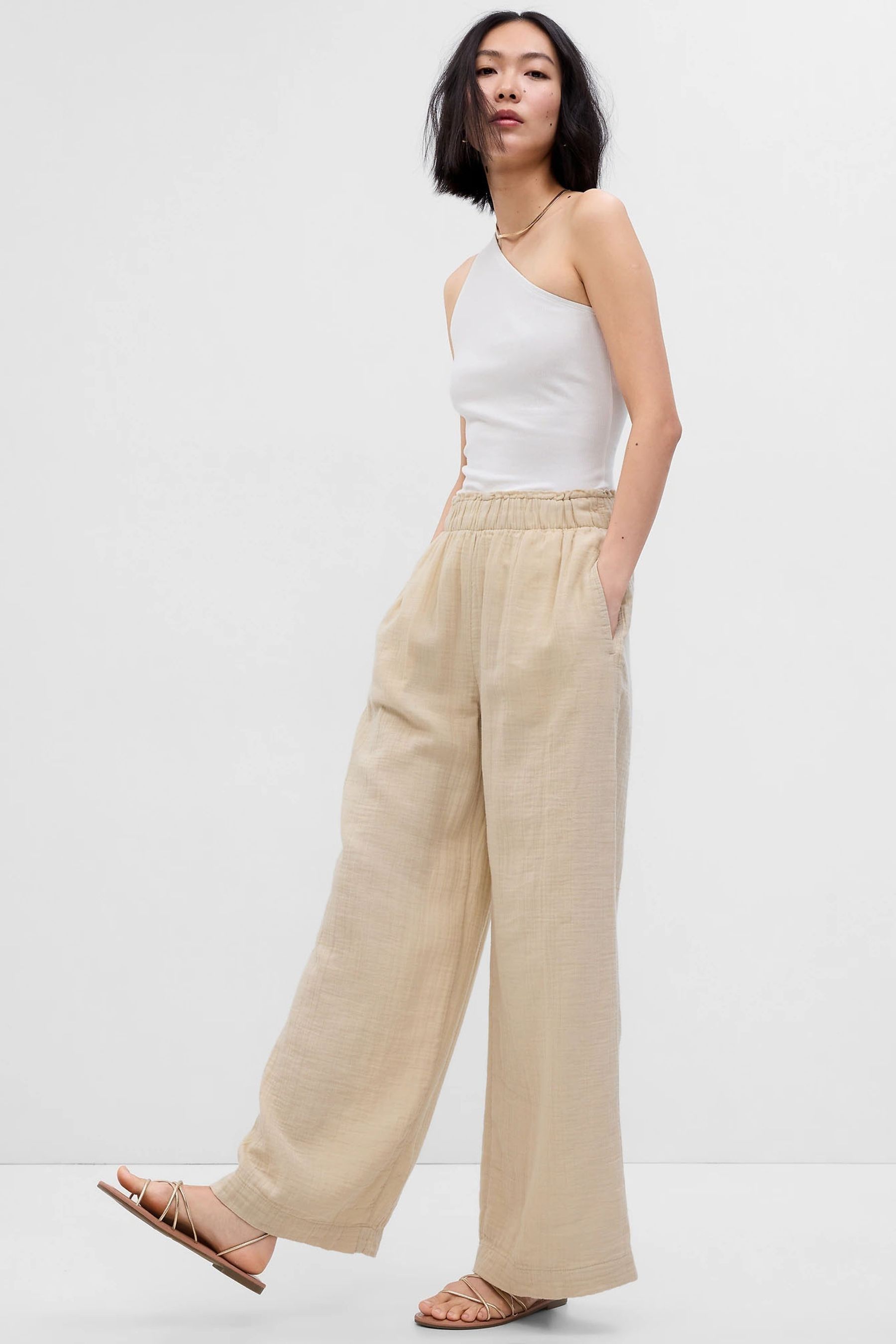 Buy Gap Crinkle Gauze Wide Leg Cotton Trousers from the Gap online shop