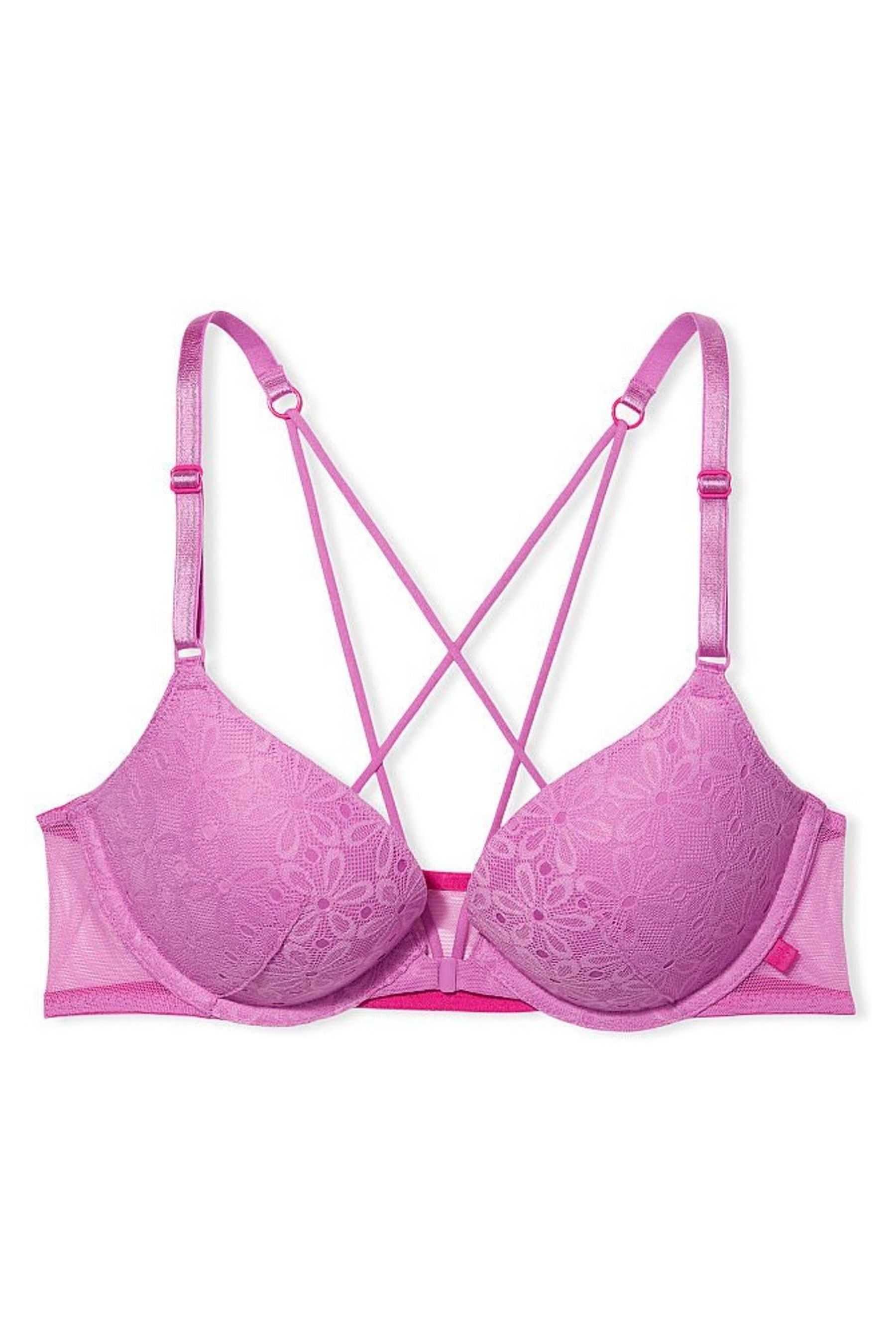 Buy Victoria's Secret Lace Front Fastening Push Up T-Shirt Bra from the ...