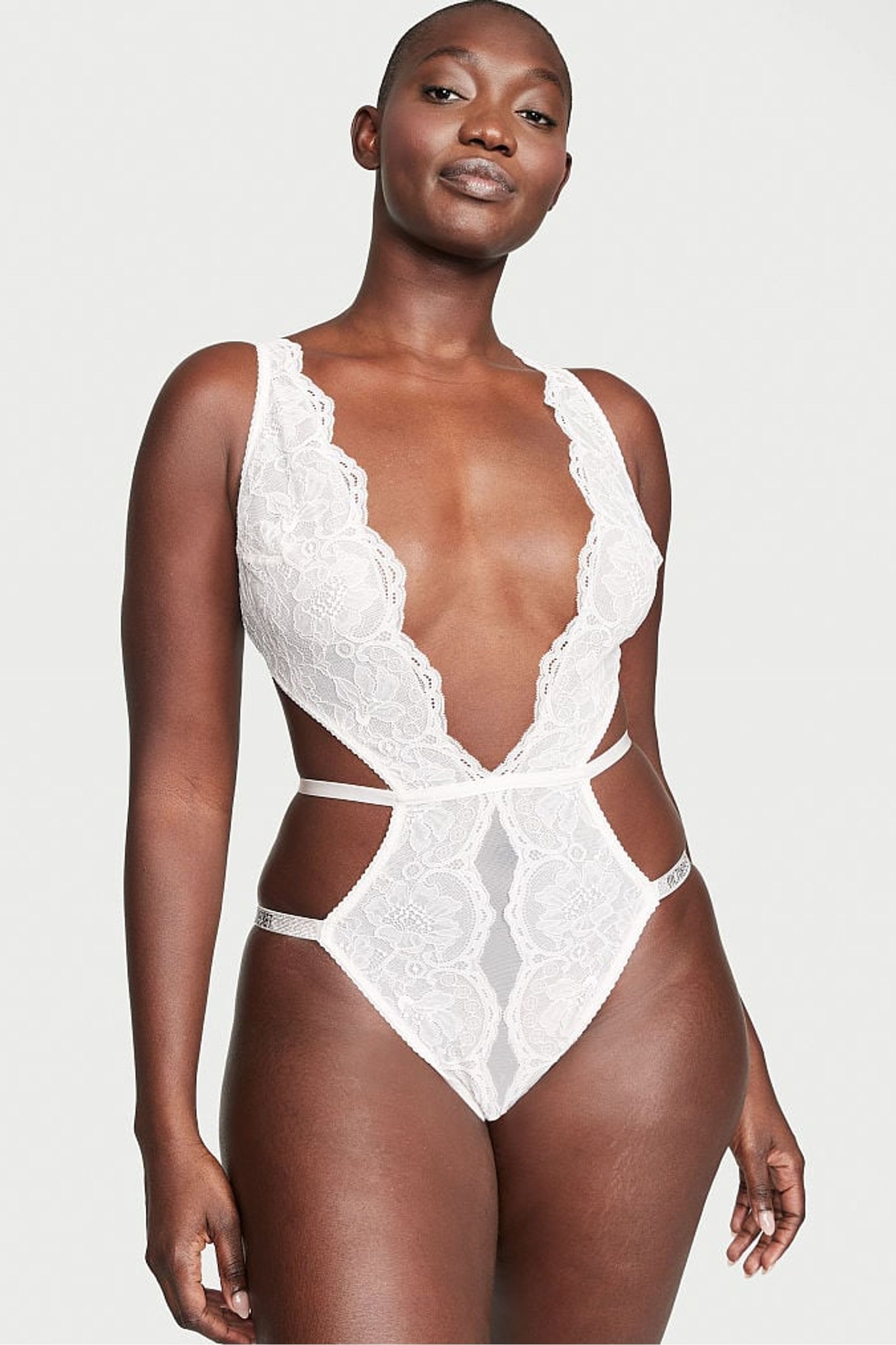 Buy Victoria's Secret Shine Strap Lace Crotchless Bodysuit from the