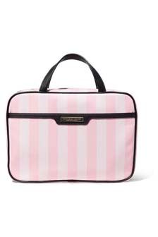 Victoria's Secret Pink Stripes Plastic Glitter Cosmetic Bag