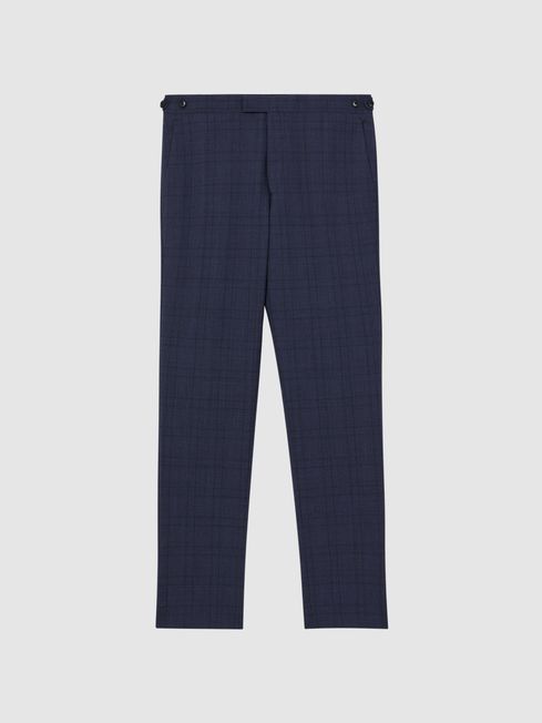 Reiss Indigo City Slim Fit Wool Checked Trousers