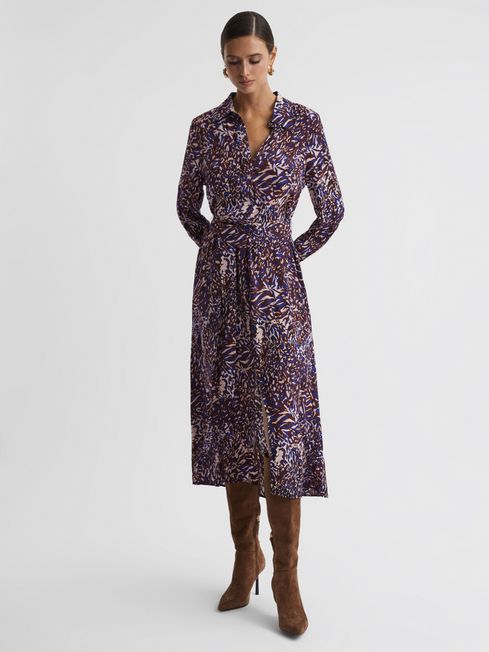 Reiss Blue Tabitha Animal Print Midi Dress - REISS Rest of World