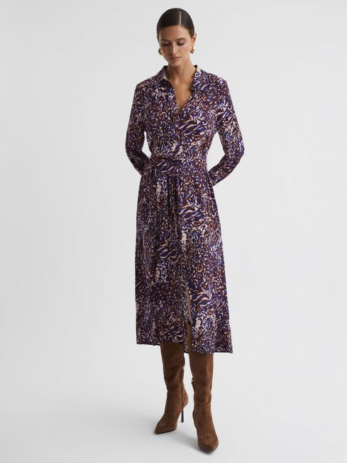 Reiss Blue Tabitha Animal Print Midi Dress