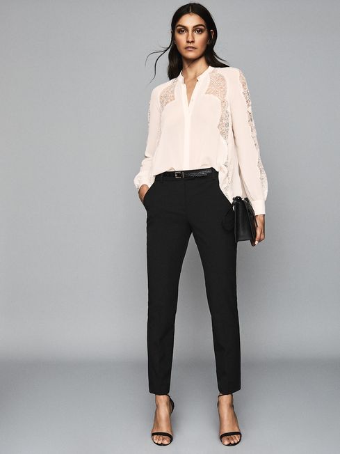 High Waist Crepe Cropped Tailored Trousers  boohoo