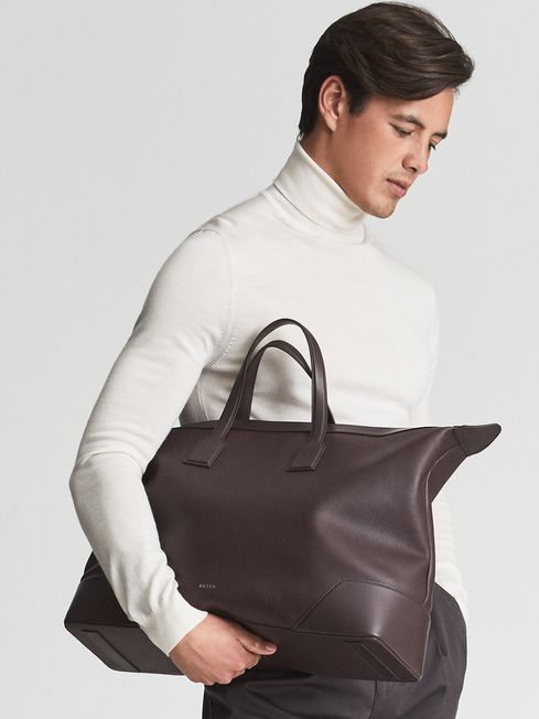 reiss leather holdall