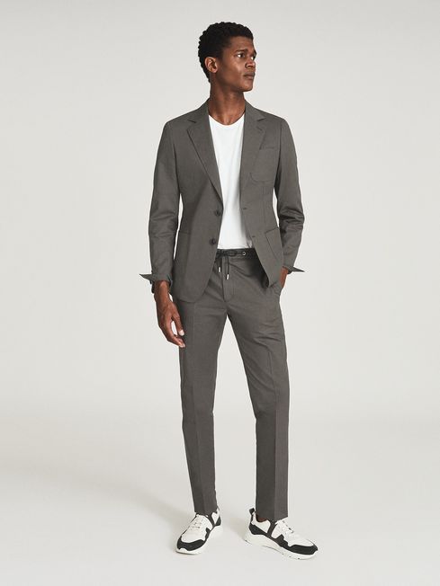 Reiss Khaki Labora Cotton Linen Blend Slim Fit Blazer