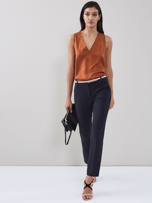 Reiss Navy Joanne Cropped Tailored Trousers