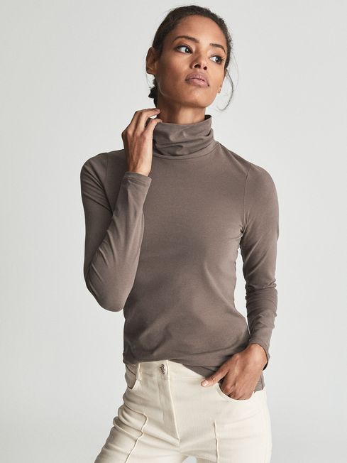 Reiss Mink Phoebe Jersey Rollneck Top