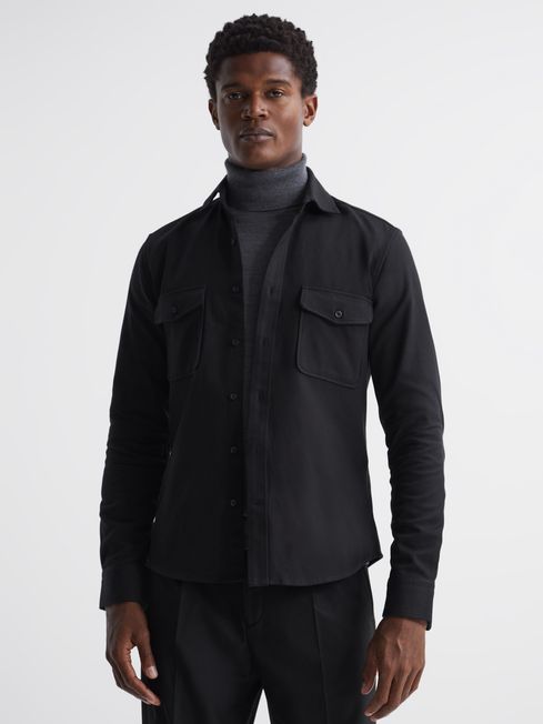 Reiss Black Arlo Cotton Canvas Overshirt