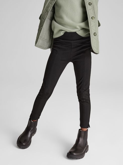 Reiss Black Isla Junior Seam Detail Ponte Jersey Leggings