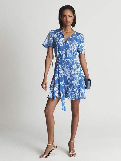 Reiss Blue Carla Petite Paisley Flippy Mini Dress