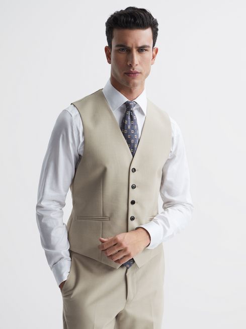 Reiss Stone Fine Six Button Wool Slim Fit Waistcoat