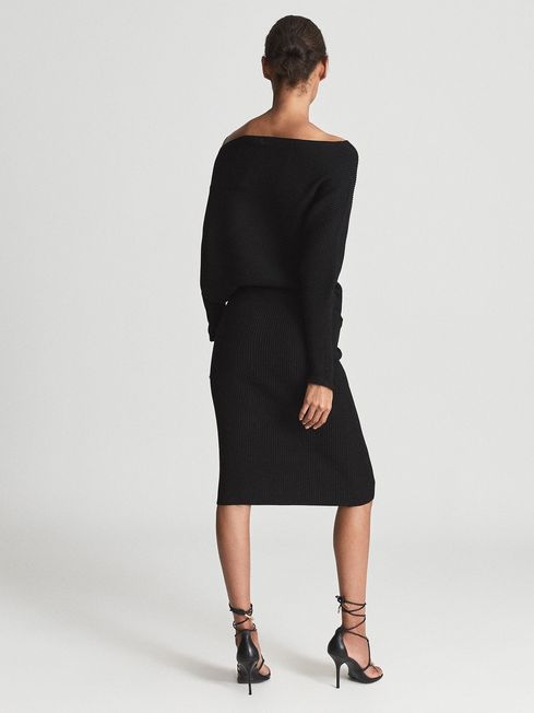 Reiss Black Off the shoulder Knitted Dress REISS