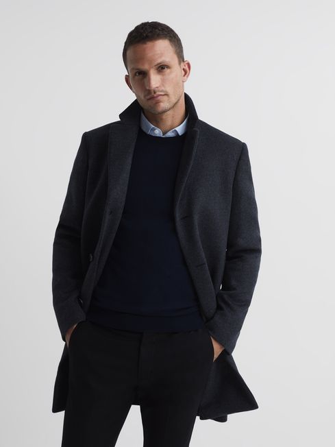 Reiss Airforce Blue Gable Single Breasted Overcoat