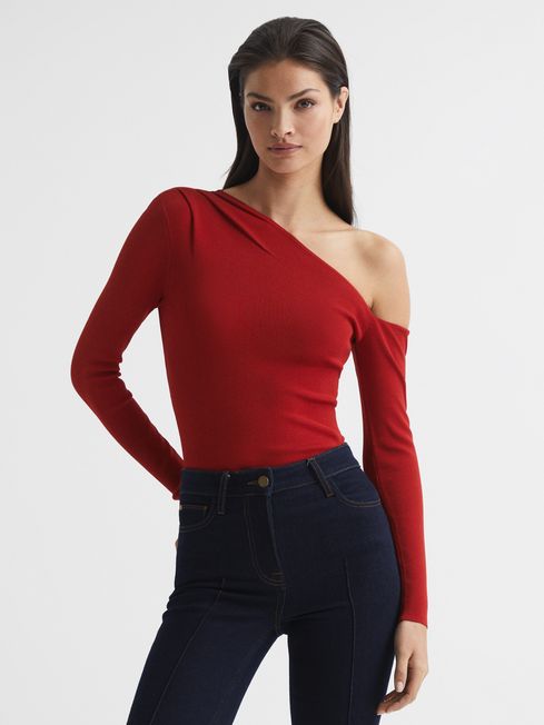 Reiss Red Lucy Off Shoulder Fitted Top
