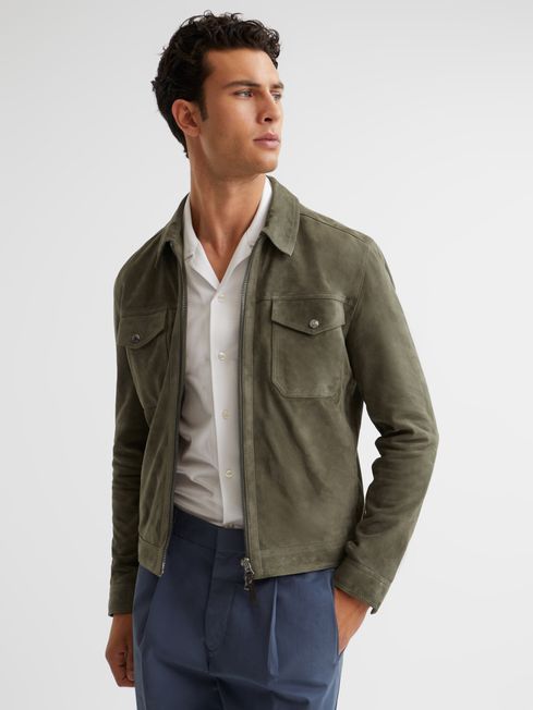 Reiss Pike Suede Zip Through Trucker Jacket REISS