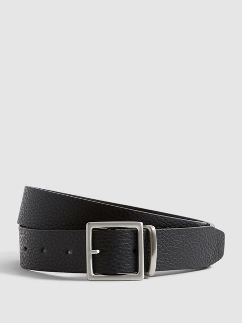 Reiss Black Cooper Grained Leather Belt
