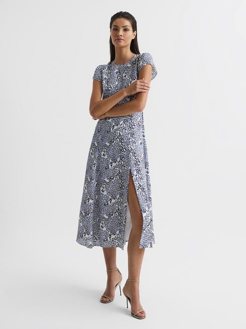 Reiss Livia Printed Cut Out Back Midi Dress REISS